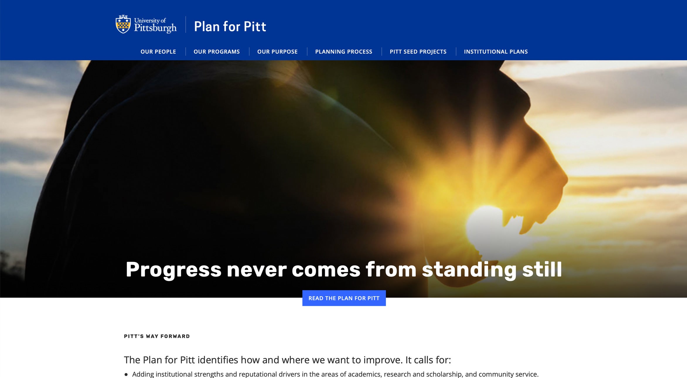 Plan for Pitt homepage